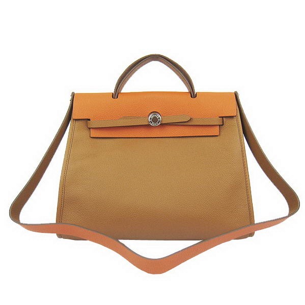 Replica Hermes HerBag 33CM Togo Leather Bag Brown&Orange Tl1928EO56