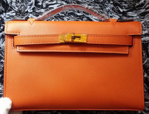 Replica Hermes MINI Kelly 22cm Tote Bag Calf Leather K011 Orange Tl1185iu55
