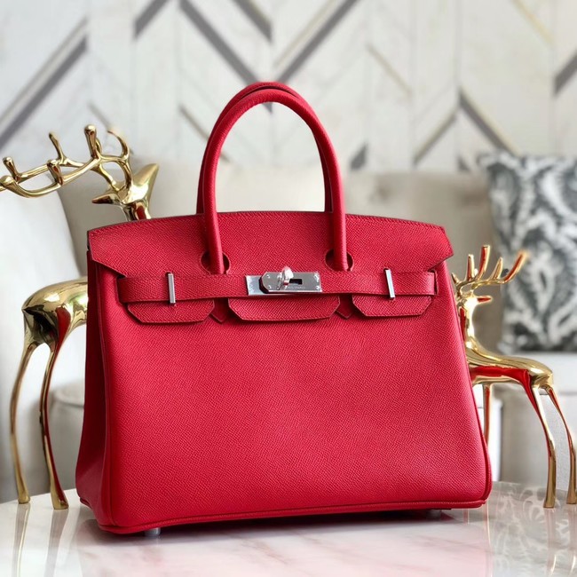 Replica Hermes original Epsom Leather HB35O red&silver Metal Tl569Yn66