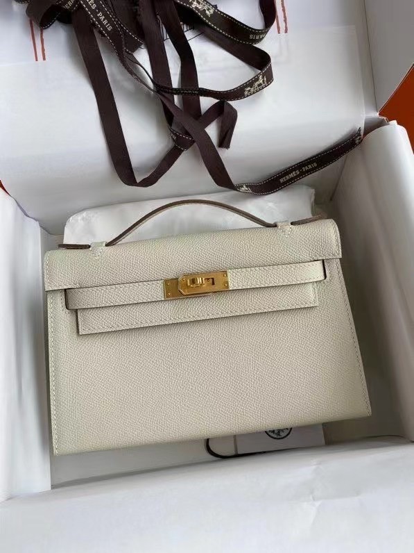 Replica Hermes Original Epsom Leather KEL2278 Chalk&gold-Tone Metal Tl368Ix66