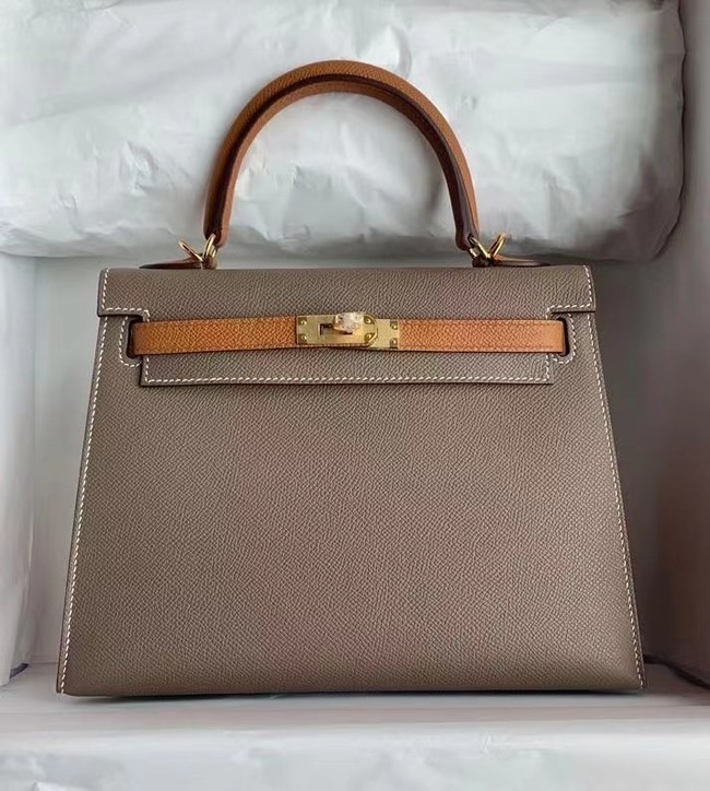 Replica Hermes Original Epsom Leather KEL2578 grey&brown Tl346Ac56