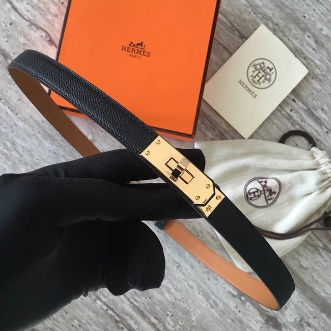 Replica Hermes original epsom leather Kelly belt H069854 black gold plated metal Tl3529ls37