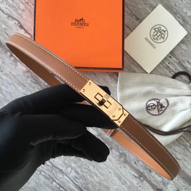 Replica Hermes original epsom leather Kelly belt H069854 brown gold plated metal Tl3521Sf59