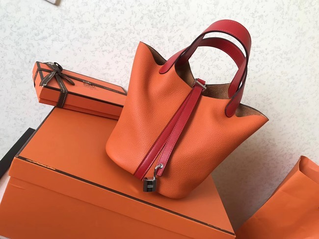 Replica Hermes Picotin Lock PM Bags Original Leather H8688 orange&red Tl671ec82