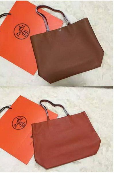 Replica Hermes Shopper Double-Sided Bag Original Leather HS1209 Orange&Wheat Tl1143ij65