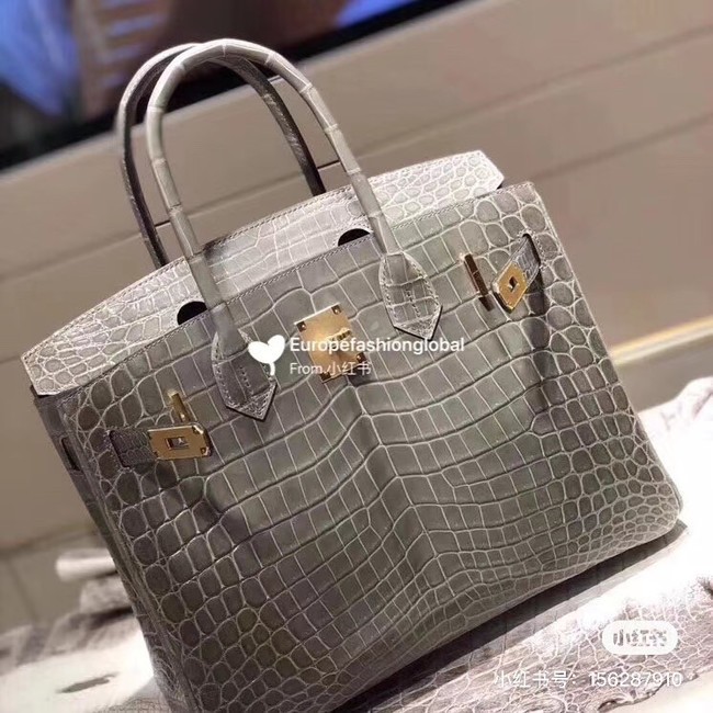 Replica Top Hermes Birkin Bag Original Leather crocodile HBK35 grey Tl497Cq58