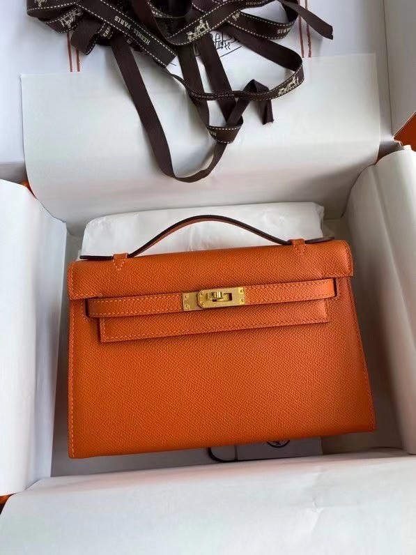Replica Top Hermes Original Epsom Leather KEL2278 orange&gold-Tone Metal Tl365ll80