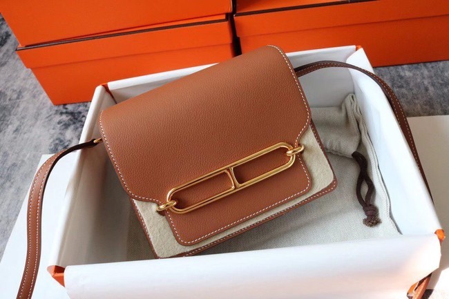 Replica Top Hermes Roulis 19cm Evercolor 9D H9003 brown&Gold Tl132Cq58