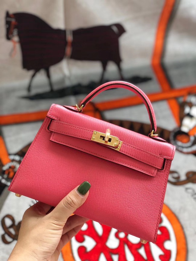 Top Hermes original mini Kelly chevre mysore K19CM Watermelon red&Gold Metal Tl587lE56