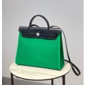 AAA Hermes Herbag 31CM Original Canvas Leather & Calfskin 48887 green&black Tl114zK34