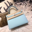 AAAAA Knockoff Hermes original Kelly Epsom Leather KL32 light blue Silver hardware Tl690Pg26