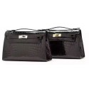 Best 1:1 Hermes MINI Kelly 22cm Clutch Croco Leather KL22 Black Tl1090OR71