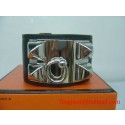 Best Quality Imitation 2010 Hermes Black Leather Silver Bangle 1171 Tl2878dK58