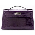 Best Replica Hermes MINI Kelly 22cm Clutch Croco Leather KL22 Purple Tl1088zU69