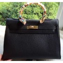 Cheap Hermes Kelly 32cm Shoulder Bag Black Calfskin Leather K32CL Gold Tl1096ZZ98