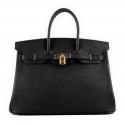 Designer Replica Hermes Birkin 35CM Tote Bags Black Grainy Leather H-35 Gold Tl1422CF36