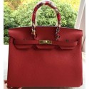 Fake Hermes Birkin 35CM Tote Bag Red Litchi Leather BK35 Gold Tl1112Qv16
