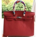 Fake Hermes Birkin 35CM Tote Bag Red Litchi Leather BK35 Silver Tl1111pE71