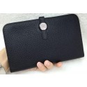 Fake Hermes Dogon Combined Wallet Litchi Leather A508 Black Tl2104eZ32