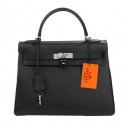 Fake Hermes Kelly 32cm Shoulder Bag Black Original Leather K32 Silver Tl1652xE84
