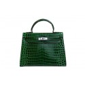 Fake Hermes Kelly 32cm Shoulder Bag Green Croco Patent Leather K32 Silver Tl1830Iw51