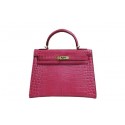 Fake Hermes Kelly 32cm Shoulder Bag Pink Croco Patent Leather K32 Gold Tl1837qZ31