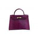 Fake Hermes Kelly 32cm Shoulder Bag Purple Croco Patent Leather K32 Gold Tl1833xR88