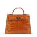 Fake Hermes Kelly 32cm Shoulder Bag Wheat Croco Patent Leather K32 Gold Tl1465Iw51