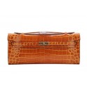 Fake Hermes Kelly Clutch Bag Croco Leather K1002 Brown Tl1468xR88