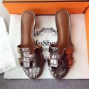 First-class Quality Hermes Leather Slipper HO742 Silver Tl3379xO55