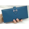 Hermes Bearn Japonaise Bi-Fold Wallet Litchi Leather A208 Blue Tl2112TL77