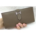 Hermes Bearn Japonaise Bi-Fold Wallet Litchi Leather A208 Khaki Tl2117dw37