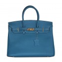Hermes Birkin 35CM Tote Bag Light Blue Clemence Leather H6089 Gold Tl1794Rc99