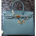 Hermes Birkin 35CM Tote Bag Litchi Leather HB35GL Light Blue Tl1190fw56