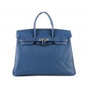 Hermes Birkin 35CM Tote Bags Blue Ostrich Leather H6089 Silver Tl1427np57