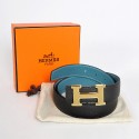 Hermes Bovine Jugular Veins In Blue Belt HR1007A Gold Tl3761pB23