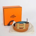 Hermes Bovine Jugular Veins In Blue Belt HR1010A Gold Tl3755oJ62