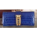 Hermes Croco Leather Clutch H88017 Blue Tl1027nE34