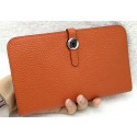 Hermes Dogon Combined Wallet Litchi Leather A508 Orange Tl2107jf20