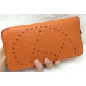Hermes Evelyn Long Zip Wallet Litchi A808 Orange Tl2126HW50