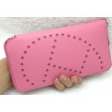 Hermes Evelyn Long Zip Wallet Litchi A808 Pink Tl2122nE34