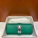 Hermes H Medor swift Leather Clutch 37566 green&Silver hardware Tl125lu18