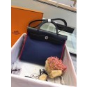 Hermes Herbag 31CM Original Canvas Leather & Calfskin 45987 Black&Blue Tl814Gw67