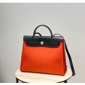 Hermes Herbag 31CM Original Canvas Leather & Calfskin 48887 orange&black Tl111pB23