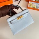 Hermes Kelly 19cm Shoulder Bags Epsom Leather KL19 Gold hardware Glacier blue Tl189nQ90