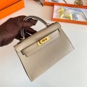 Hermes Kelly 19cm Shoulder Bags Epsom Leather KL19 Gold hardware Pearl grey Tl183SS41