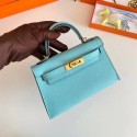 Hermes Kelly 19cm Shoulder Bags Epsom Leather KL19 Gold hardware sky blue Tl187Ym74