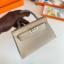 Hermes Kelly 19cm Shoulder Bags Epsom Leather KL19 Silver hardware Pearl grey Tl182vX33