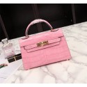 Hermes Kelly 19cm Tote Bag crocodile Leather KL19 pink Tl763ER88