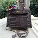 Hermes Kelly 32cm Shoulder Bag Croco Leather K32CO Grey Tl1258tQ92